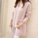 Solid Color Pockets Knitted Sweater Tunic Cardigan